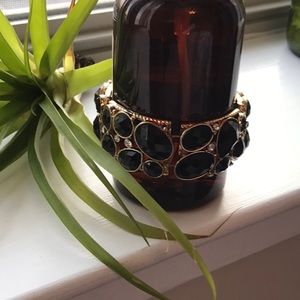 Black and Gold with Rhinestones Statement Bracelet